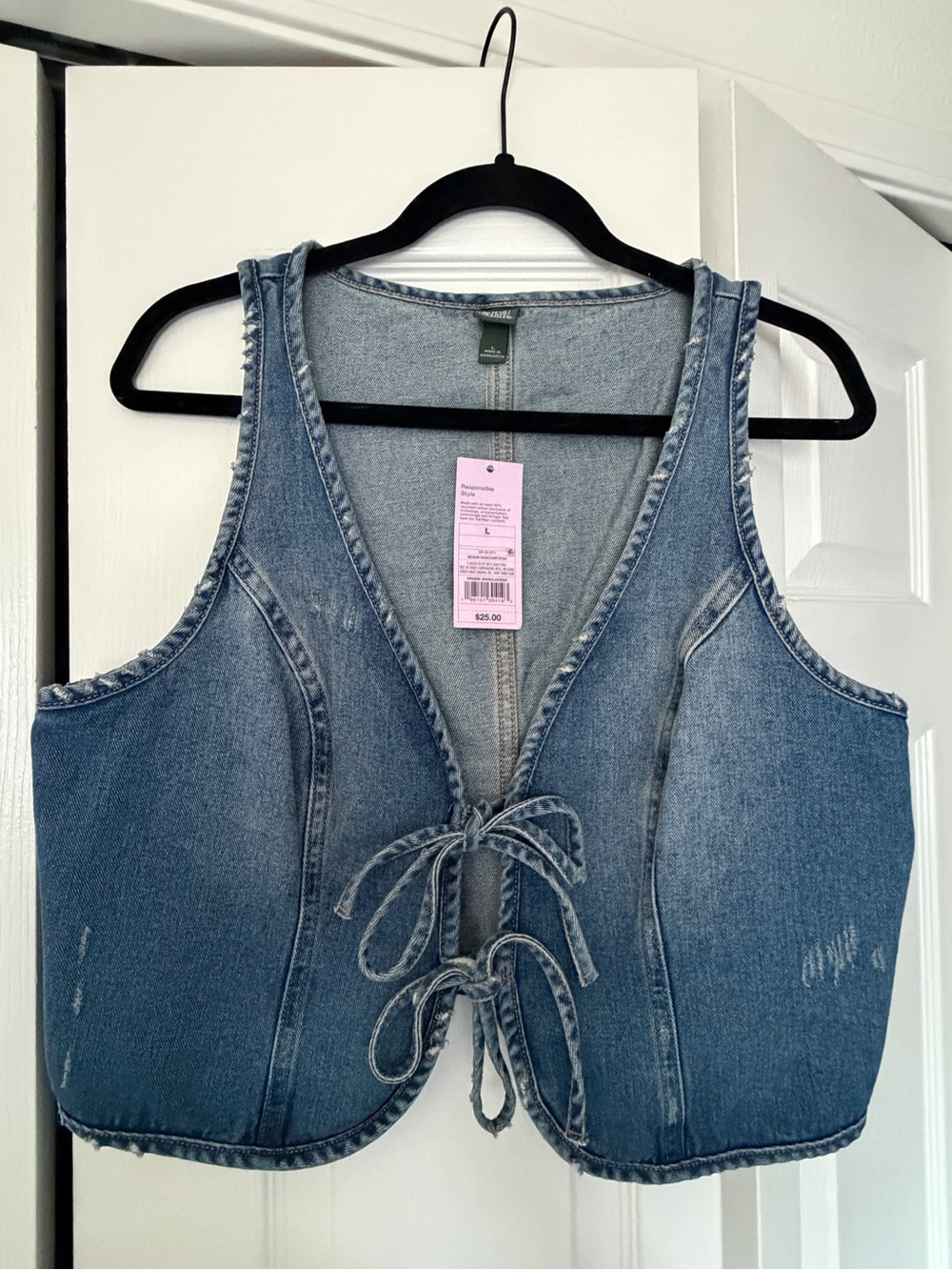 wild fable Washed Blue Denim Lace-Up Vest